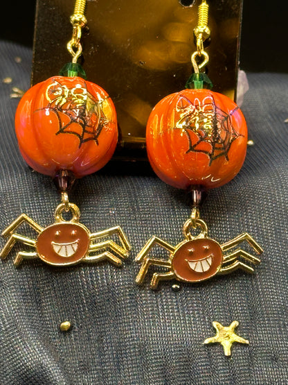 Spider Pumpkin Earrings